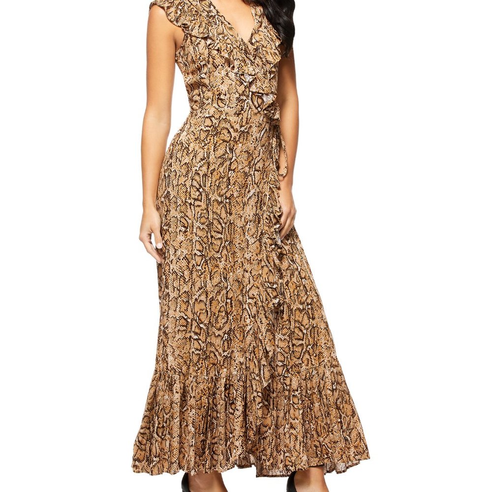 New Snake Skin Print Short Sleeve Wrap Maxi Dress. - Picture 1 of 11